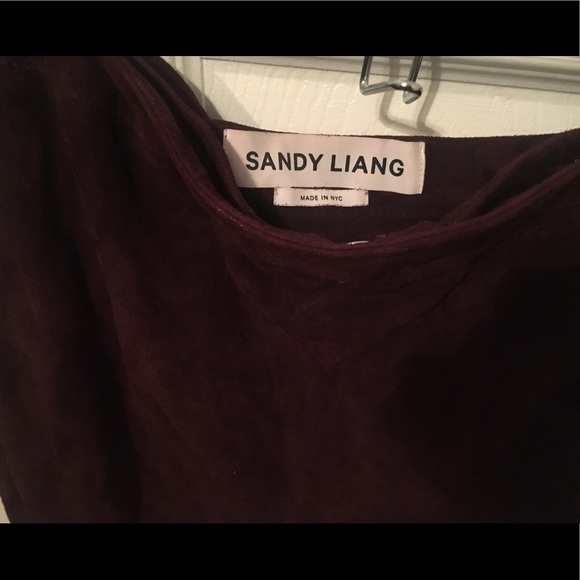 Sandy Liang Burgundy Suede Fringe Skirt - Picture 3 of 6